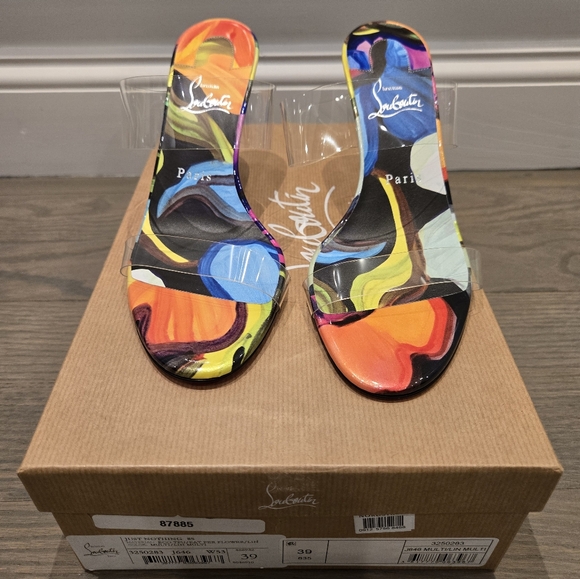 $945 Christian Louboutin JUST NOTHING 85 PVC/Leather Sandal Heels US 8.5 & US 9 - Picture 9 of 14